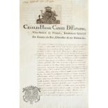 ESTAING Charles Comte d’ (1729-1794). Lettre manuscrite signée Estaing, et contresignée Martin,