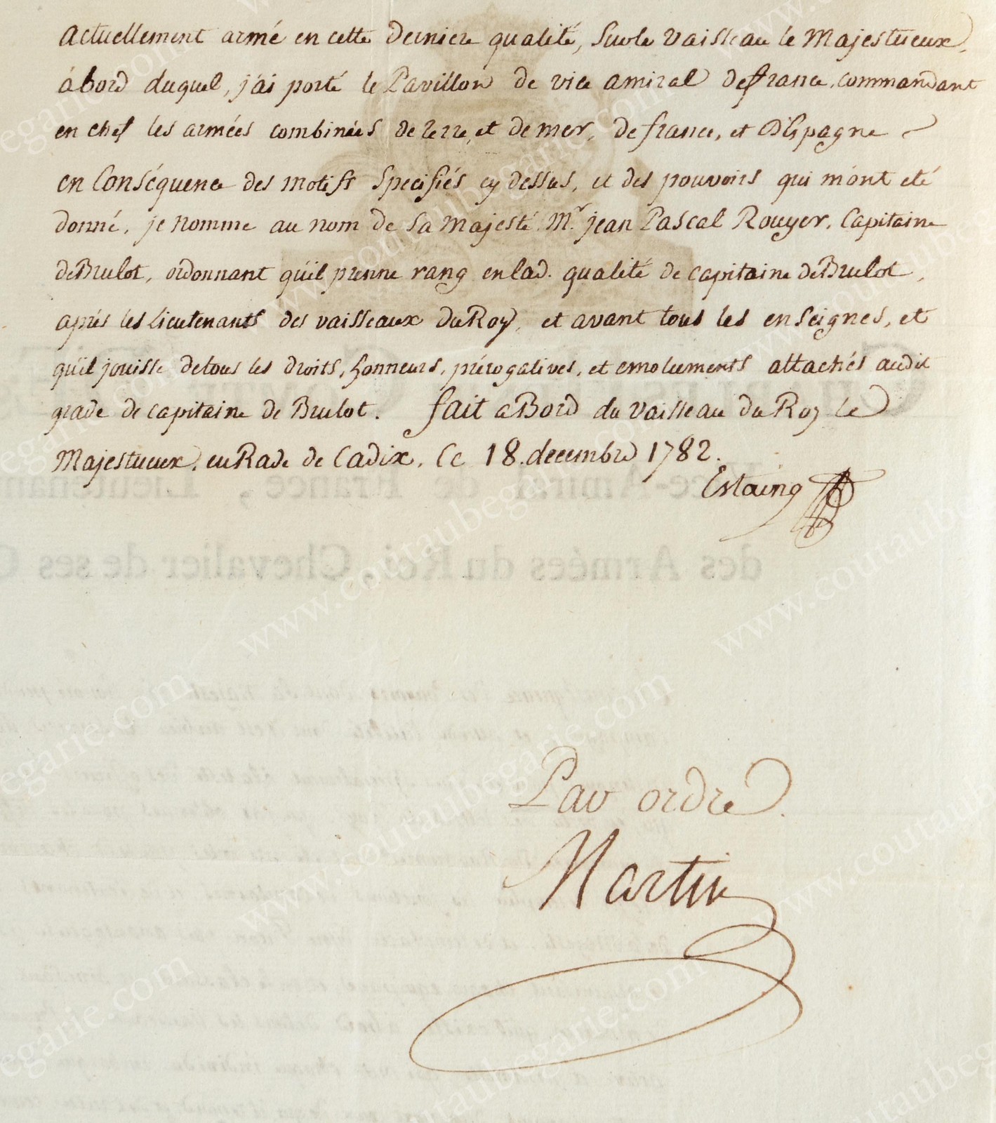 ESTAING Charles Comte d’ (1729-1794). Lettre manuscrite signée Estaing, et contresignée Martin, - Image 2 of 2