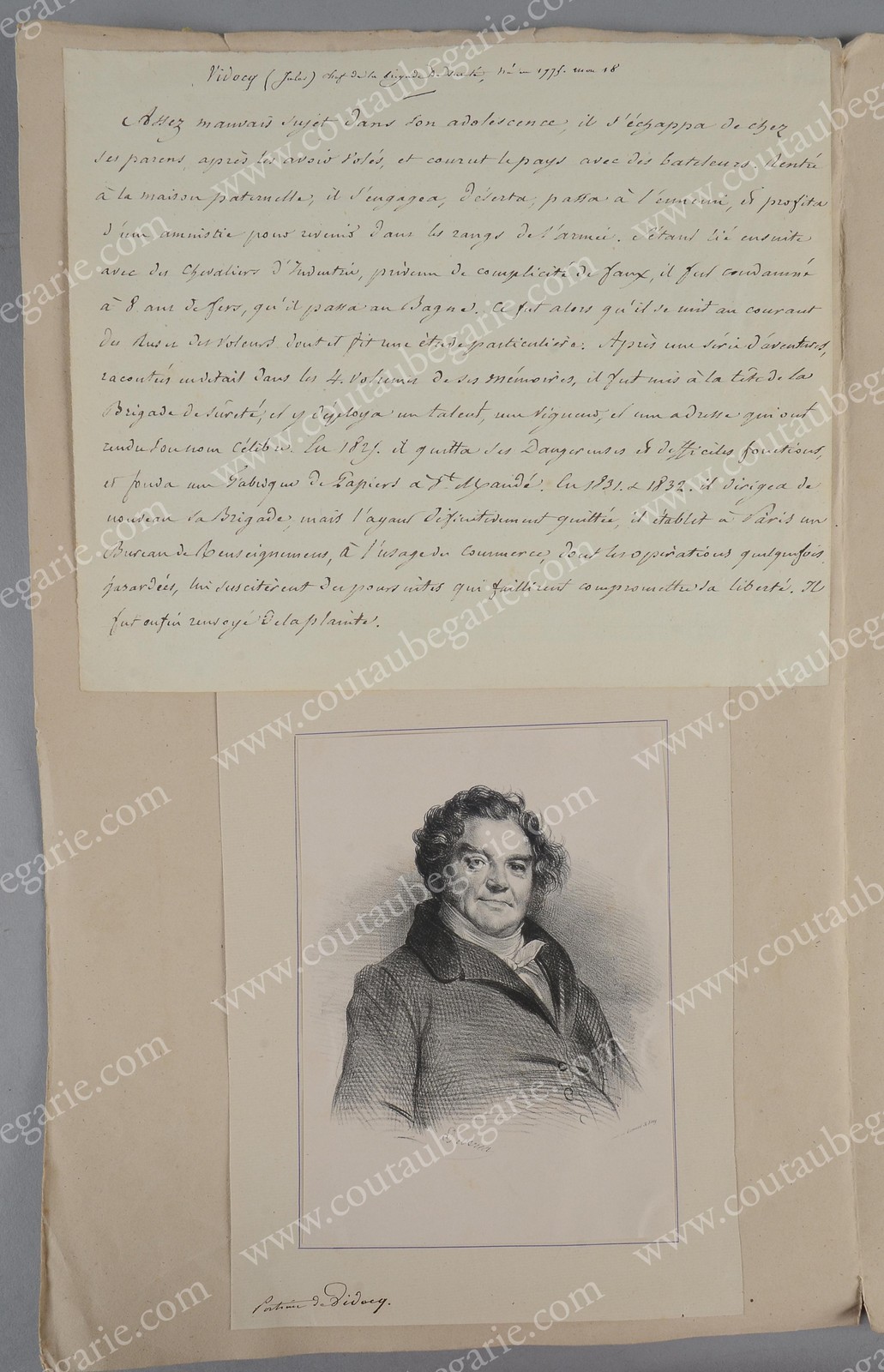 VIDOCQ François-Eugène (1775-1838). Lettre manuscrite signée Vidocq adressée à « Messieurs les - Image 3 of 3