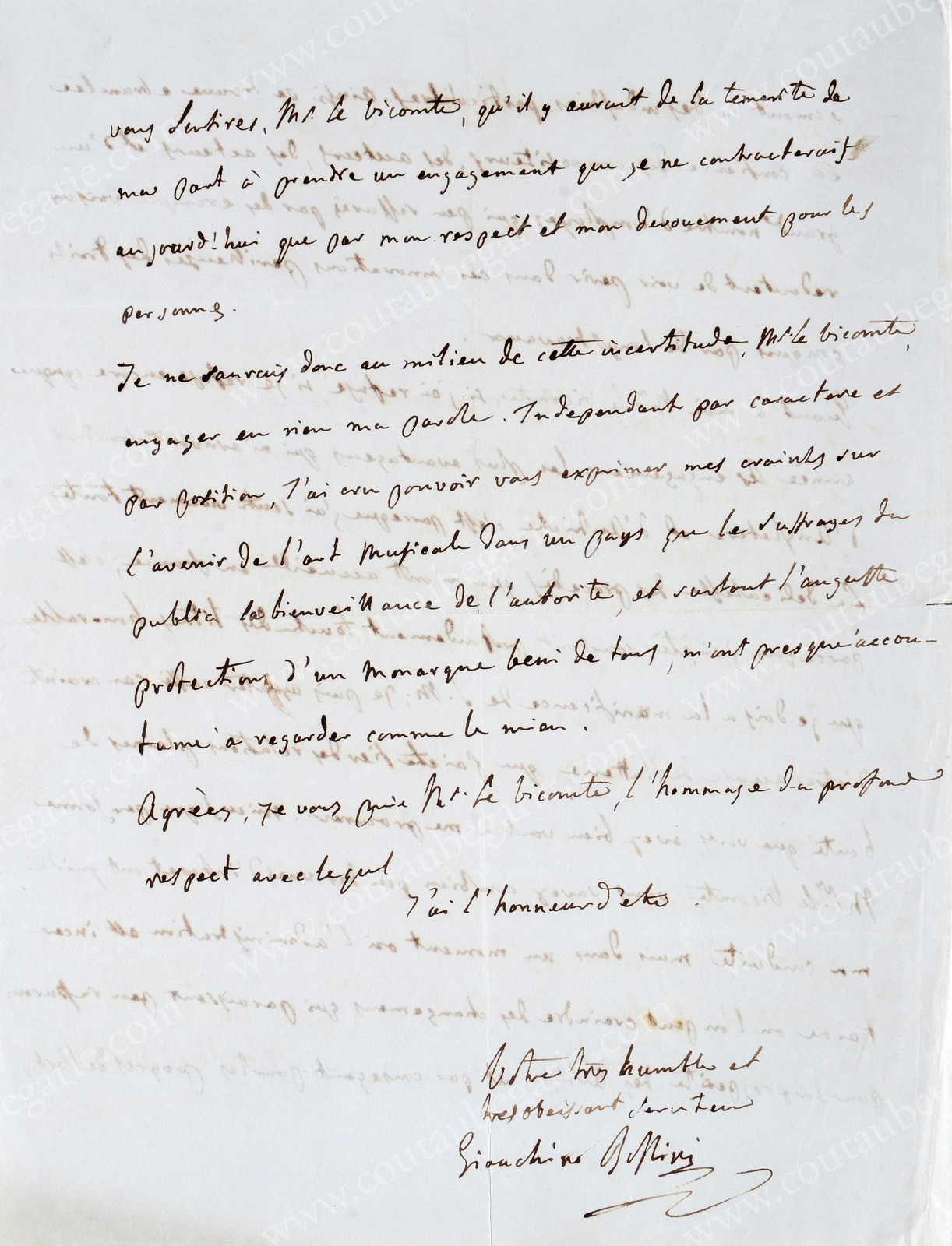 ROSSINI Gioacchino (1792-1868). Lettre autographe signée Gioacchino Rossini adressée au Vicomte - Image 2 of 4