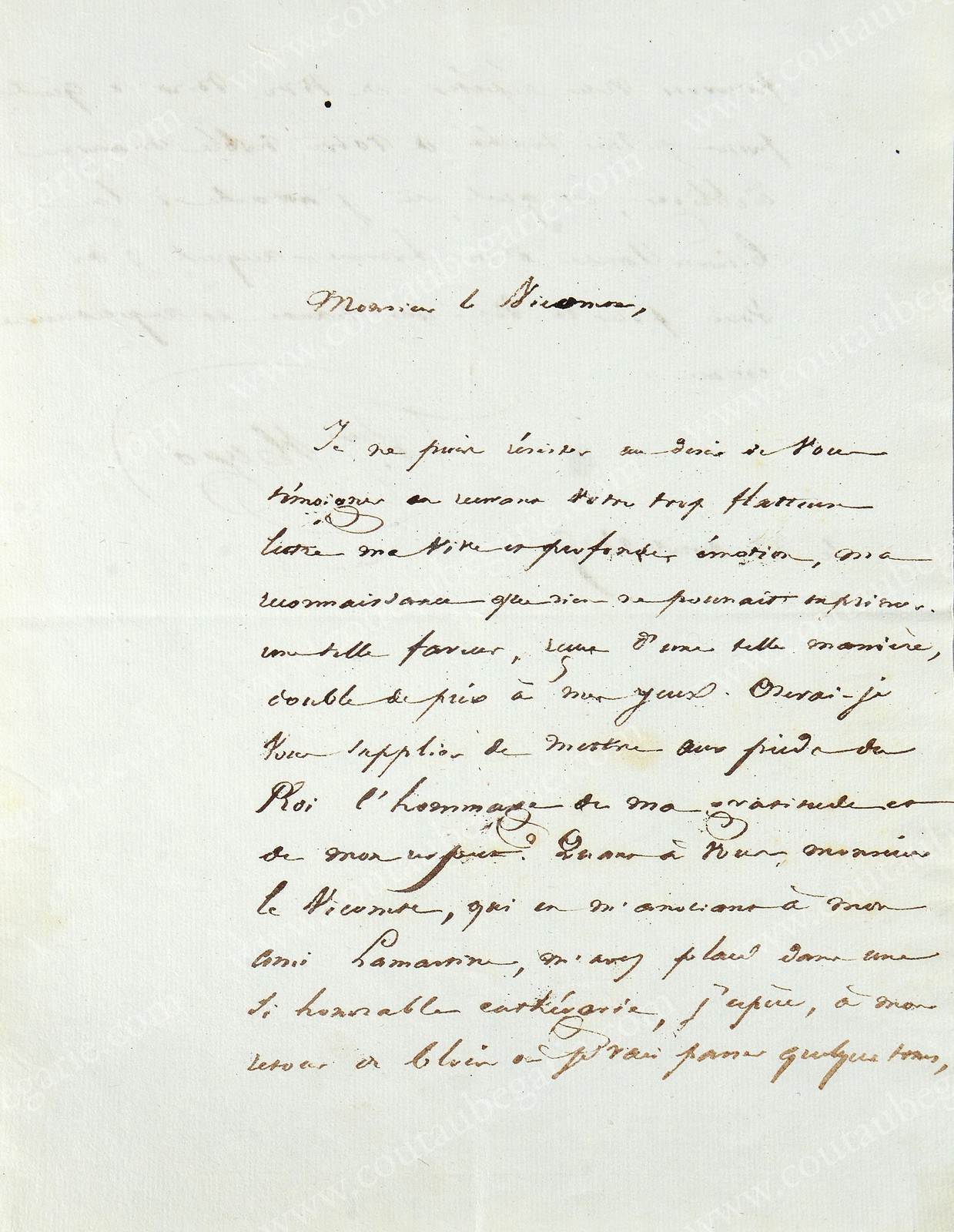 HUGO Victor (1802-1885). Lettre autographe signée V Hugo, adressée au Vicomte Sosthène de la