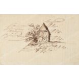 HUGO Victor (1802-1885). Dessin à l’encre brune fait par l’auteur, représentant une petite maison en