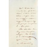 HUGO Victor (1802-1885). Lettre autographe signée Victor H, adressée au Vicomte Alcide de Beauchesne