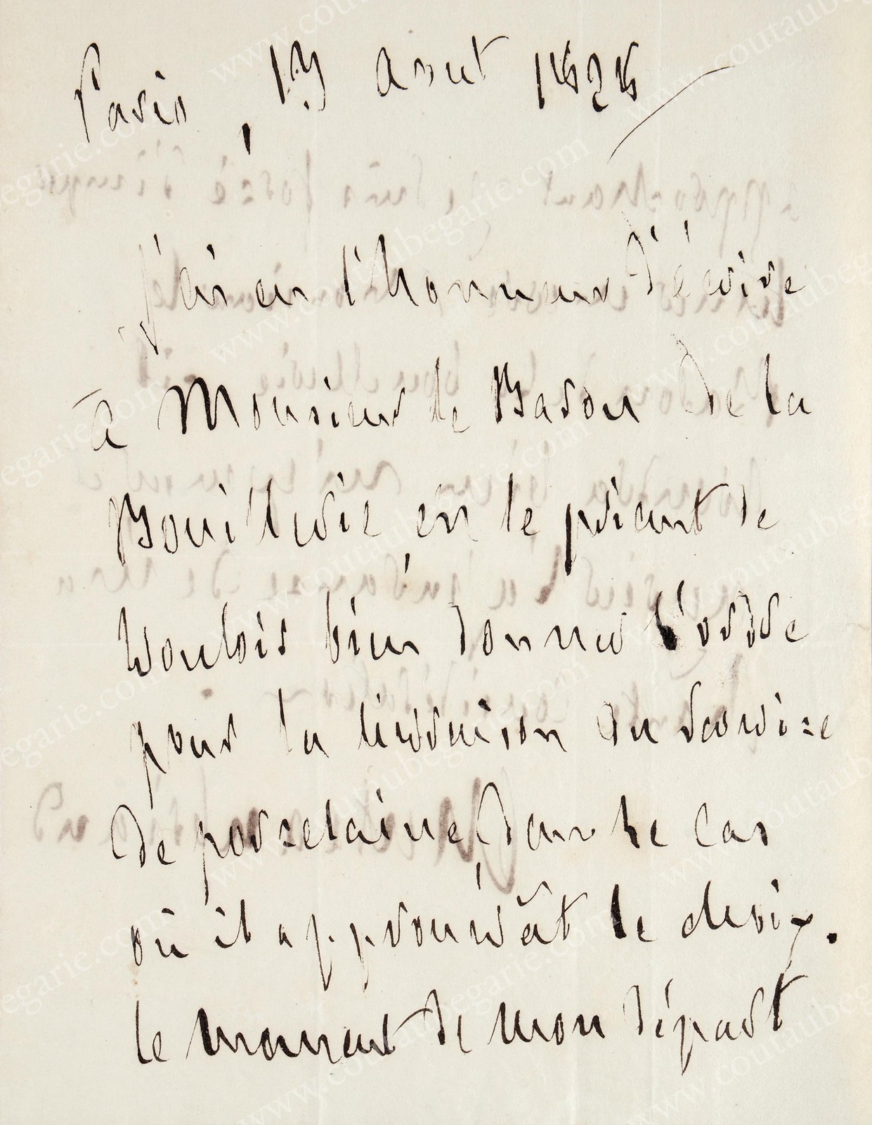 CHATEAUBRIAND François-René de (1768-1848). Lettre autographe signée Chateaubriand adressée au