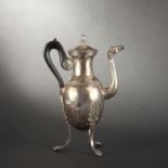 Ovoid silver hot beverage pitcher (? no mark). Three claw feet. Horse head spout Restoration Style