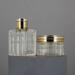 Cut-crystal and gilt silver toiletry kit comprising six perfume bottles one powder case and two