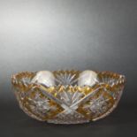 BACCARAT Circular overlaid crystal against amber crystal bowl with lobed borders. Cut-decoration