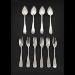Pair of plain silver flatware service with plain-flat pattern and initialed CP comprising four