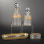 VAL SAINT LAMBERT Translucent crystal dressing kit with engraved and gilt-enameled decoration of