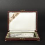 Rectangular silver cigarettes case. Niello decoration of Thailand map on lid. Inscription on back: