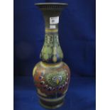 Early 20th century Dutch Rhodian art pottery baluster shaped vase with overall painted decoration