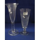 Large 18th century design conical wine glass style vase with air bubble stem and circular folded