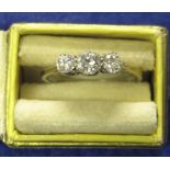 Three stone diamond ring in platinum set