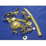 Silver brooch together with assorted cuf
