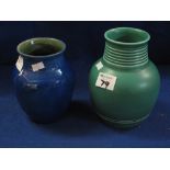 Bretby green ground baluster shaped vase