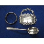 Silver port decanter label, napkin ring