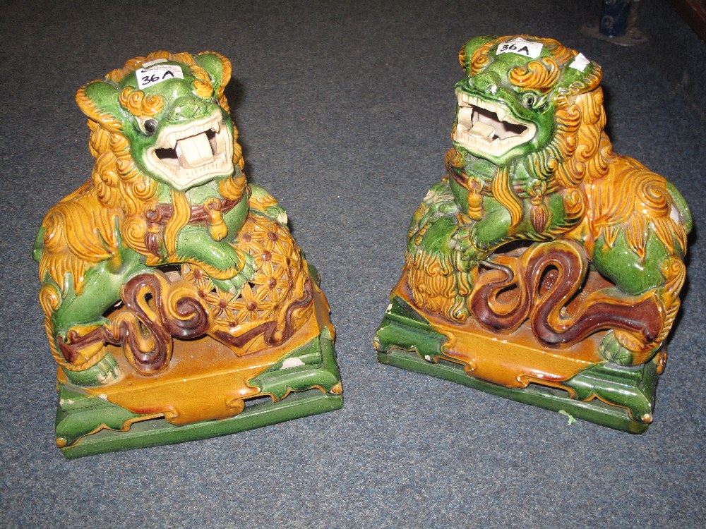 Pair of oriental glazed stoneware Majoli