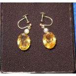 9ct gold citrine and pearl drop earrings