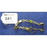 9ct gold peridot and pearl bracelet.