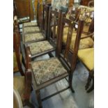 Set of six oak upholstered dining chairs