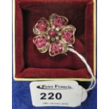 9ct gold and ruby dress clip, in box.  CONDITION REPORT; No obvious damage.