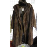 Ladies 3/4 length brown fur jacket and h