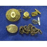 9ct gold brooch, odd cufflinks, yellow m