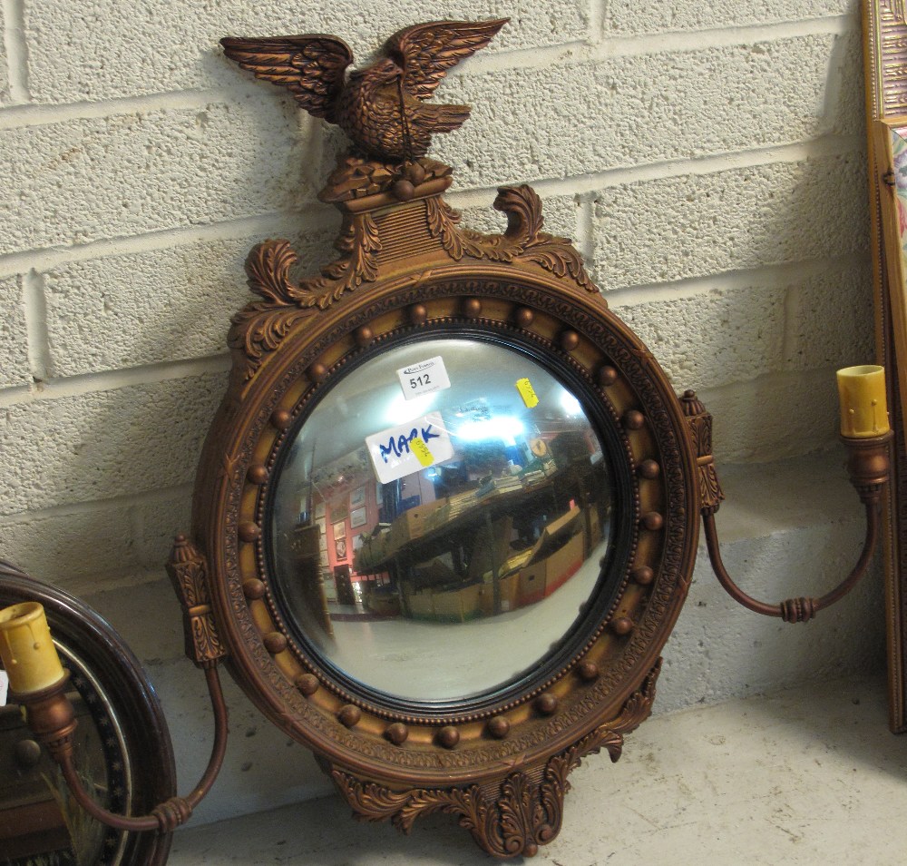 Gilt circular convex mirror with eagle p