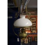 Brass art nouveau style hanging oil lamp