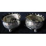 Pair of small silver scroll and floral r