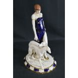 ROYAL DUX ART DECO FIGURE GROUP of a mai