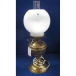 Full brass oil lamp with opaque shade an