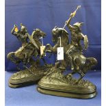 Pair of bronzed spelter equestrian figur