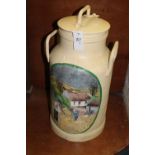 Painted milk churn with cover, decorated