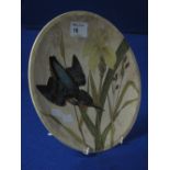 19th Century Minton Art Studio pottery plate, decorated with a kingfisher amongst yellow flag