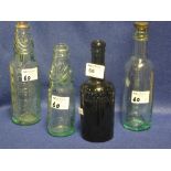 Group of four collectable glass bottles, to include Felinfoel brewery Llanelli beer bottle, two Cod