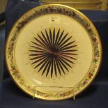 Victorian over-lay glass circular plaque with floral painted decoration and gilding and star cut