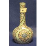 19th Century enamel decorated, mallet shaped opaline glass vase with foliate stylized panels.