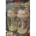 A pair of glass vase lustres with drop spangles (2)