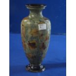 Royal Doulton stoneware, glazed, ovoid shaped vase, with incised and coloured decoration of leaves.