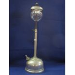 Tilley lamp Co. plated metal pedestal, pressurized lamp with glass shade.