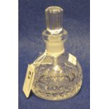 Waterford crystal glass scent bottle with ribbed stopper and thumb and hobnail cut decoration.