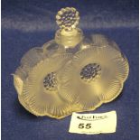 A Lalique French moulded and frosted glass scent bottle in the form of two interlocking flower