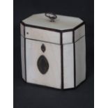 LATE 18th/EARLY 19TH CENTURY IVORY AND TORTOISESHELL SINGLE SECTION TEA CADDY with oval white