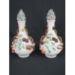 PAIR OF LATE 19th/EARLY 20th CENTURY MEISSEN STYLE SCHNEEBALLEN VASES AND COVERS, overall