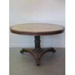 19th CENTURY MAHOGANY ROSEWOOD CROSS-BANDED CIRCULAR CENTRE TABLE ON FLUTE MOULDED PILLAR WITH