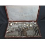 CASED CANTEEN OF SILVER CONTINENTAL CUTLERY comprising knives, forks, spoons, sugar nips, salts,