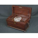 19th CENTURY MAHOGANY SARCOPHAGUS TEA CADDY, having two compartments to the interior with fitted cut