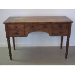 19th CENTURY MAHOGANY STRAIGHT FRONTED FLAT TOPPED  KNEE HOLE DESK OR DRESSING TABLE having an