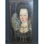 BRITISH SCHOOL (16th Century)
Portrait of a regal woman in lace ruff collar - oils on canvas, laid